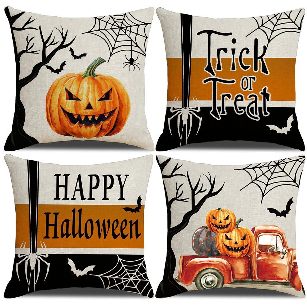 Decorative Holiday Pillow Cover 4PC, Halloween & Christmas Household Accessory, Style 25, Suitable For Sofa, Living Room, Bedroom, 45x45cm Does Not Include Pillow Core, Durable Fabric Cushion Cover For Repeated Festival Application