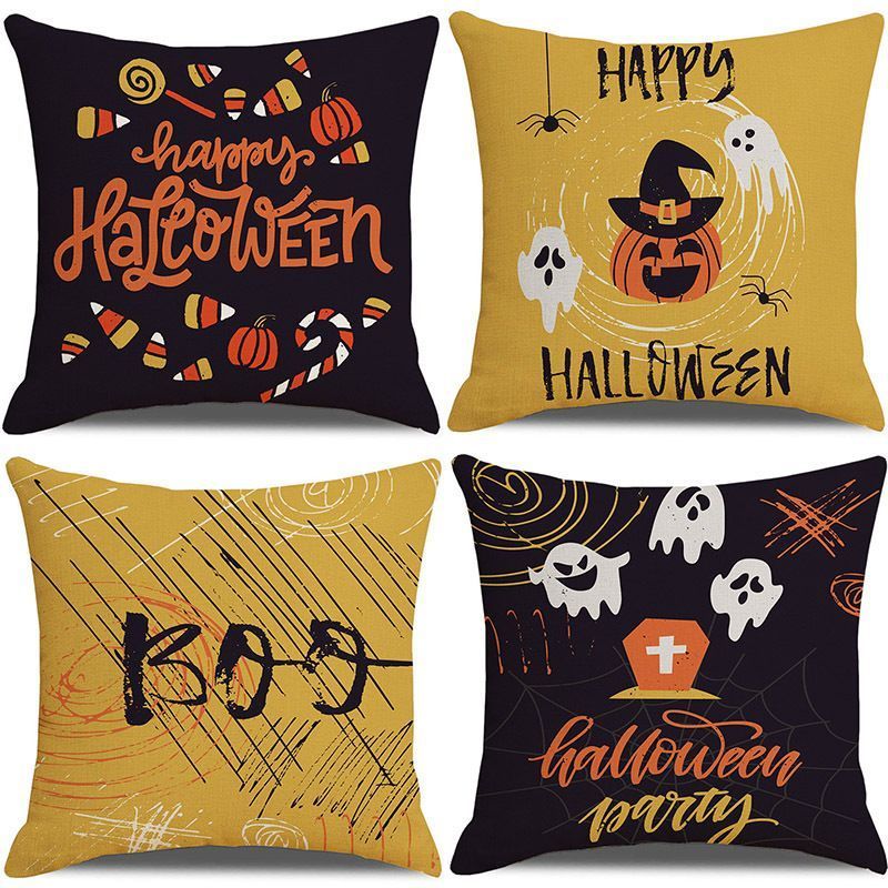 Christmas & Halloween Household Decoration 4PC Pillow Cover, Style 30, Suitable For Sofa, Living Room, Bedroom, 45x45cm Does Not Include Pillow Core, Indoor Ornament Cushion Cover For Seasonal Home Renewal