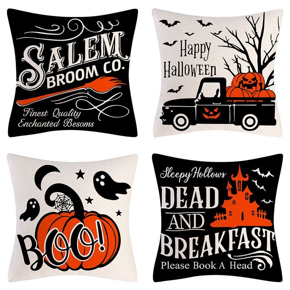 4PC Pillow Cover For Festival Decoration, Halloween & Christmas Home Display, Style 31, Suitable For Sofa, Living Room, Bedroom, 45x45cm Does Not Include Pillow Core, Household Atmosphere Cushion Cover For Festival Gathering Occasion