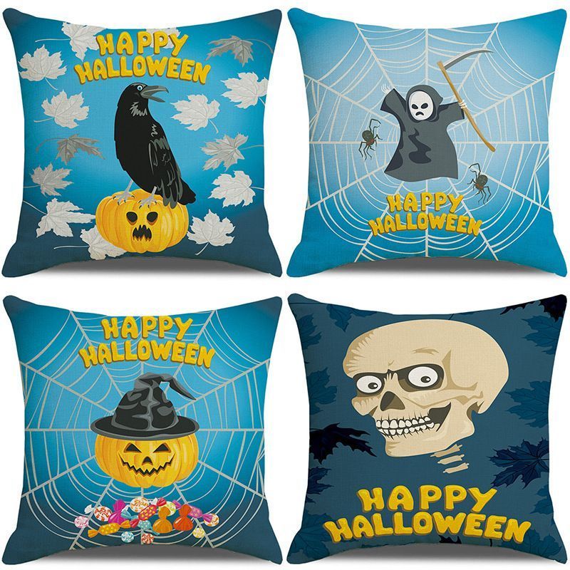 Home Festival Decoration 4PC Decorative Pillow Cover, Halloween & Christmas Theme, Style 33, Suitable For Sofa, Living Room, Bedroom, 45x45cm Does Not Include Pillow Core, Decorative Household Cushion Cover For Holiday Visual Effect