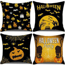 Home Festival Decoration 4PC Decorative Pillow Cover, Christmas & Halloween Theme, Style 34, Suitable For Sofa, Living Room, Bedroom, 45x45cm Does Not Include Pillow Core, Multi‑usage Cushion Cover For Different Indoor Scenarios