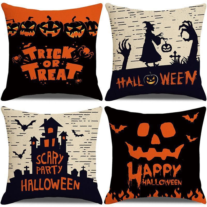 4PC Indoor Decor Pillow Cover, Suitable For Christmas & Halloween Celebration, Style 36, Suitable For Sofa, Living Room, Bedroom, 45x45cm Does Not Include Pillow Core, Home Furnishing Accent Cushion Cover For Festival Scene Beautify