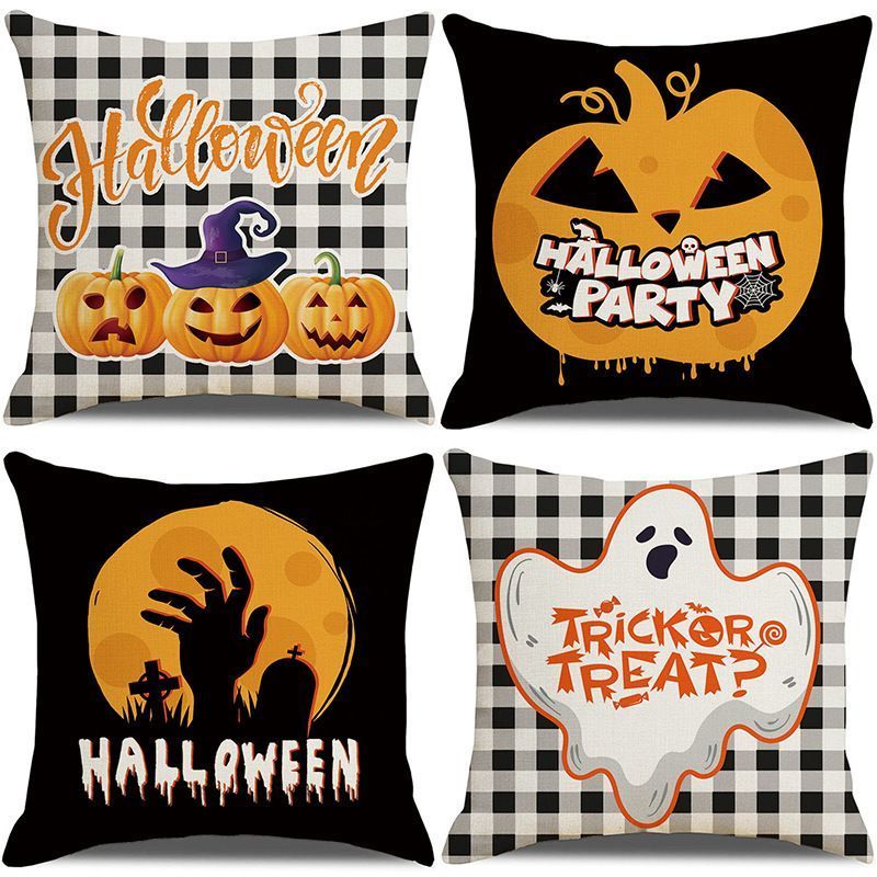 Halloween & Christmas Celebration 4PC Indoor Pillow Cover, Style 37, Suitable For Sofa, Living Room, Bedroom, 45x45cm Does Not Include Pillow Core, Household Vibe Cushion Cover For Indoor Holiday Layout