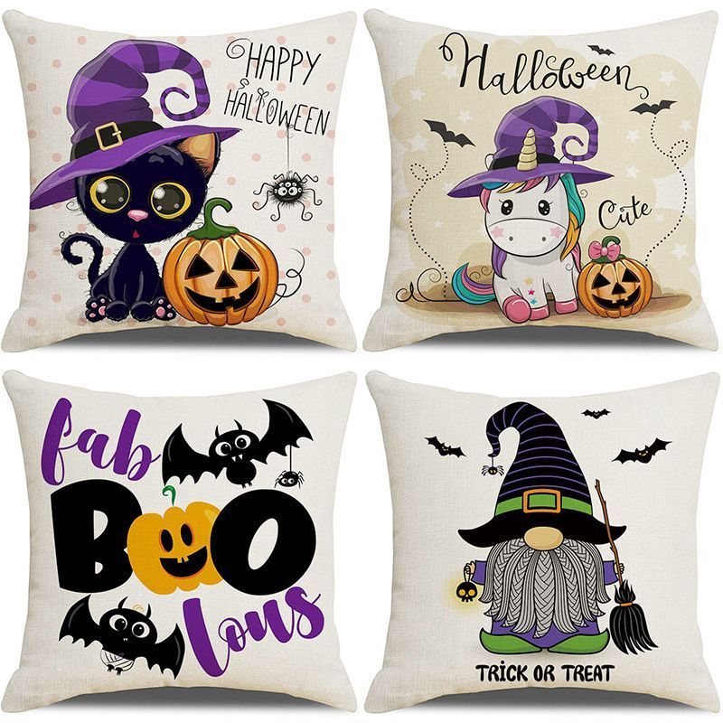 4PC Festive Decor Pillow Cover, For Halloween & Christmas Home Setting, Style 39, Suitable For Sofa, Living Room, Bedroom, 45x45cm Does Not Include Pillow Core, Soft‑textured Cushion Cover For Comfortable Home Setting