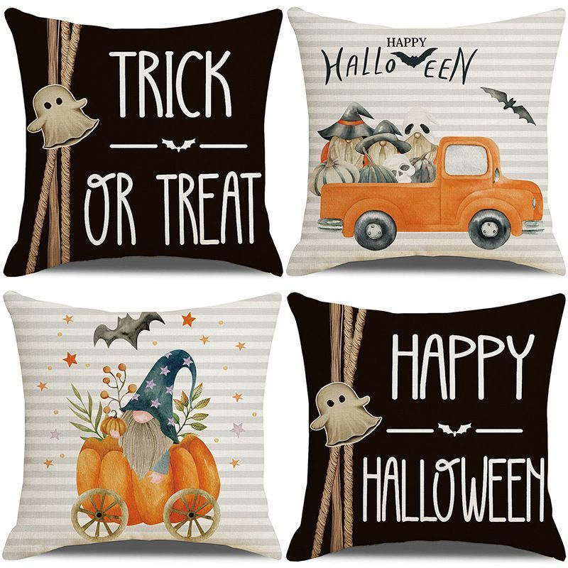 4PC Festive Decor Pillow Cover, For Christmas & Halloween Home Setting, Style 40, Suitable For Sofa, Living Room, Bedroom, 45x45cm Does Not Include Pillow Core, Room Embellishment Cushion Cover For Holiday Theme Build