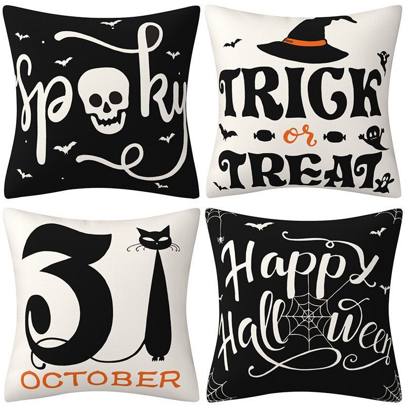 Halloween & Christmas Household Decor Item 4PC Pillow Cover, Style 45, Suitable For Sofa, Living Room, Bedroom, 45x45cm Does Not Include Pillow Core, Indoor Decor Accent Cushion Cover For Festival Home Renovate