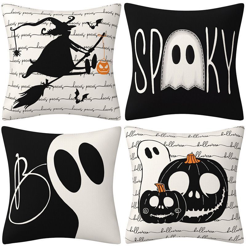 Christmas & Halloween Household Decor Item 4PC Pillow Cover, Style 46, Suitable For Sofa, Living Room, Bedroom, 45x45cm Does Not Include Pillow Core, Household Ornament Piece Cushion Cover For Multi‑holiday Application