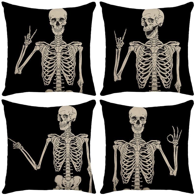 4PC Multi‑holiday Decor Pillow Cover, Halloween & Christmas Room Layout Supply, Style 47, Suitable For Sofa, Living Room, Bedroom, 45x45cm Does Not Include Pillow Core, Room Layout Cushion Cover For Indoor Festive Vibe Upgrade