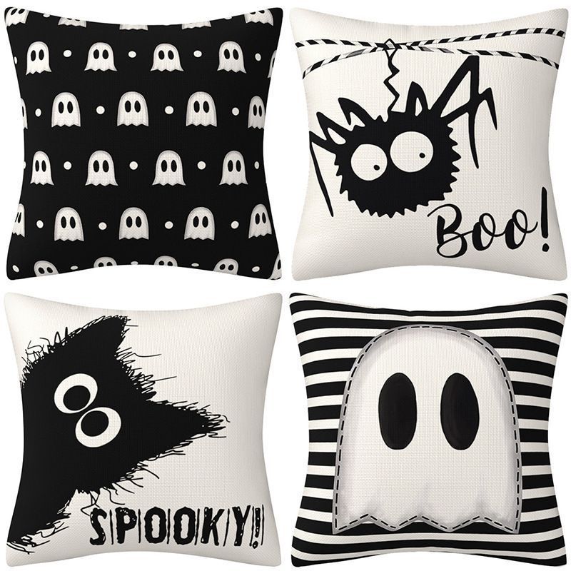 4PC Multi‑holiday Decor Pillow Cover, Christmas & Halloween Room Layout Supply, Style 48, Suitable For Sofa, Living Room, Bedroom, 45x45cm Does Not Include Pillow Core, Home Decor Accessory Cushion Cover For Holiday Household Gathering