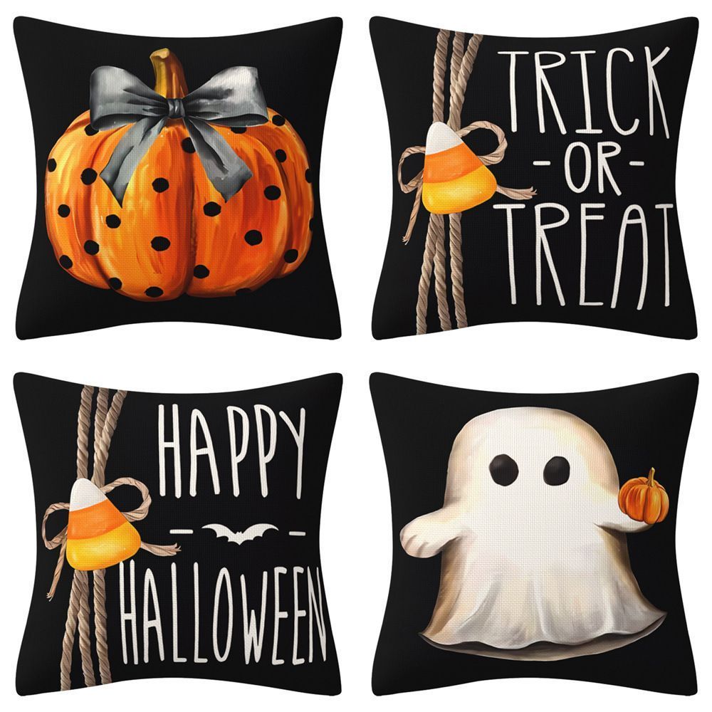4PC Holiday Decorative Pillow Covers For Halloween & Christmas, Style‑49, Suitable For Sofa, Living Room, Bedroom, 45x45cm, Pillow Insert Not Included, Fine Stitching Cushion Cover For Indoor Festive Display