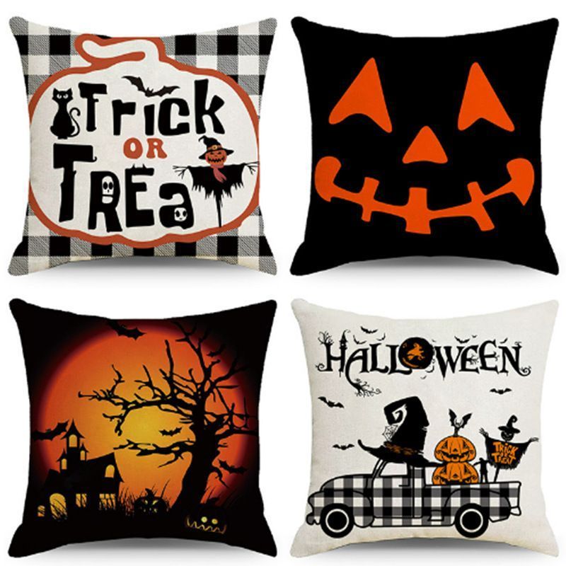 Decorative Pillow Covers 4PC For Christmas & Halloween, Style‑50, Suitable For Sofa, Living Room, Bedroom, 45x45cm, Pillow Insert Not Included, Wrinkle‑resistant Cushion Cover For Home Party Layout