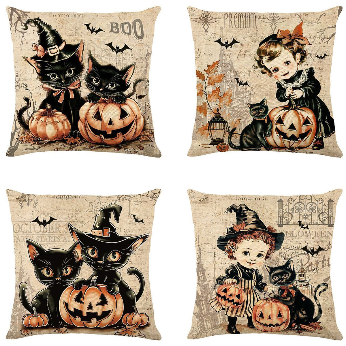 Christmas & Halloween Household Decor 4PC Pillow Covers, Style‑52, Suitable For Sofa, Living Room, Bedroom, 45x45cm, Pillow Insert Not Included, Fade‑resistant Cushion Cover For Long‑time Ornament
