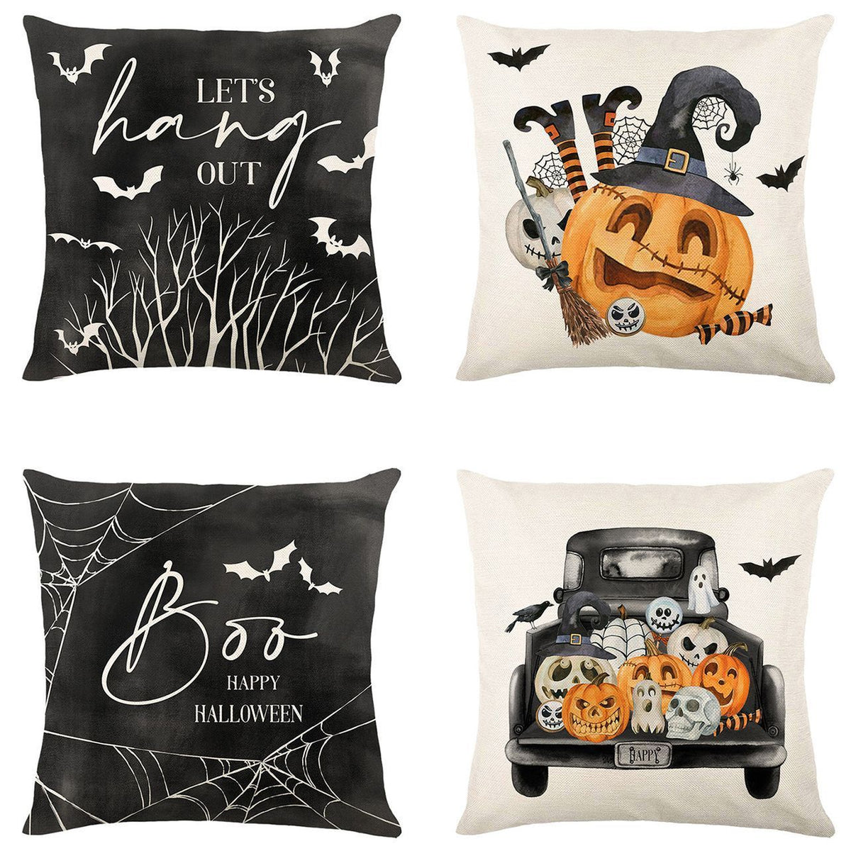 4PC Seasonal Decor Pillow Covers, Designed For Halloween & Christmas, Style‑53, Suitable For Sofa, Living Room, Bedroom, 45x45cm, Pillow Insert Not Included, Flexible Fabric Cushion Cover For Multi‑scene Matching