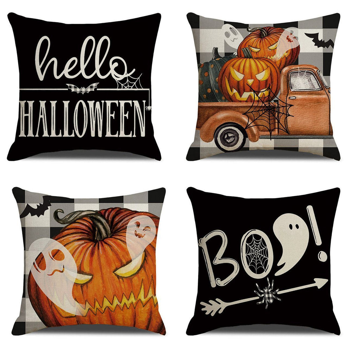 Halloween & Christmas Home Party Essential 4PC Pillow Covers, Style‑54, Suitable For Sofa, Living Room, Bedroom, 45x45cm, Pillow Insert Not Included, Neat Appearance Cushion Cover For Room Visual Upgrade