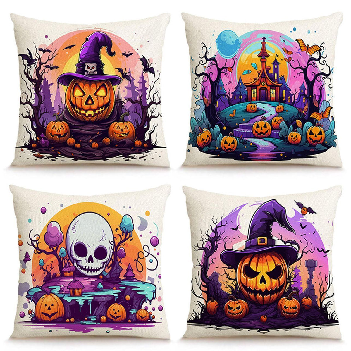 4PC Indoor Festival Decor Pillow Covers, For Christmas & Halloween Occasion, Style‑55, Suitable For Sofa, Living Room, Bedroom, 45x45cm, Pillow Insert Not Included, Durable Cushion Cover For Repeated Home Usage