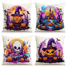 4PC Indoor Festival Decor Pillow Covers, For Christmas & Halloween Occasion, Style‑55, Suitable For Sofa, Living Room, Bedroom, 45x45cm, Pillow Insert Not Included, Durable Cushion Cover For Repeated Home Usage
