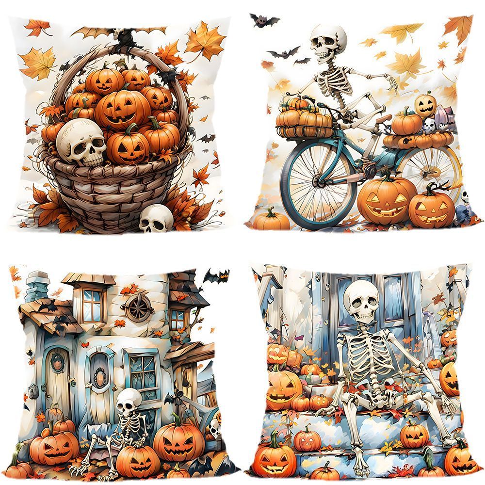4PC Themed Home Pillow Cover For Christmas & Halloween, Style‑57, Suitable For Sofa, Living Room, Bedroom, 45x45cm, Pillow Insert Not Included, Cozy Touch Cushion Cover For Festive Household Display