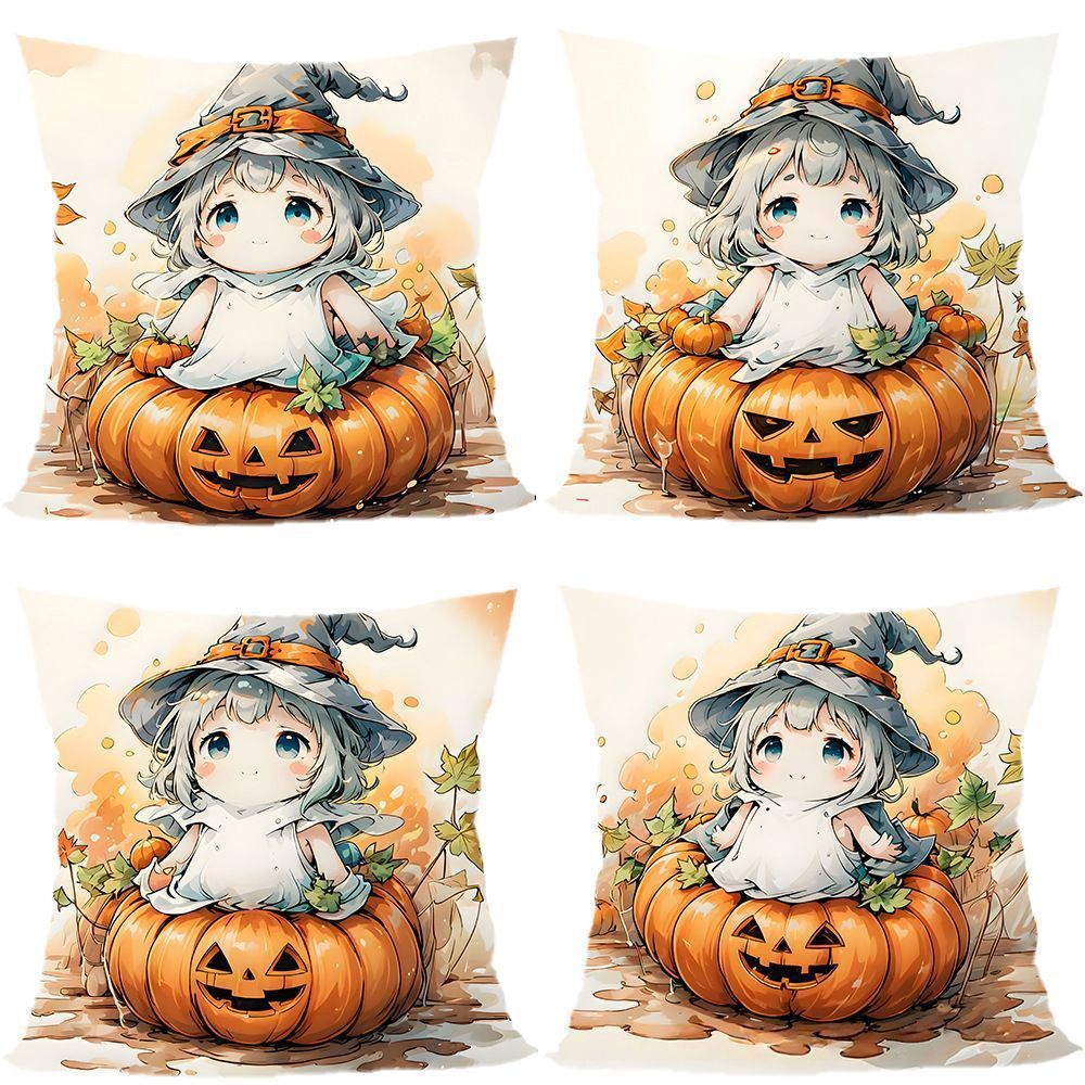 4PC Indoor Ornament Pillow Cover Designed For Halloween & Christmas, Style‑74, Suitable For Sofa, Living Room, Bedroom, 45x45cm, Pillow Insert Not Included, Delicate Workmanship Cushion Cover For Party Scene Setup