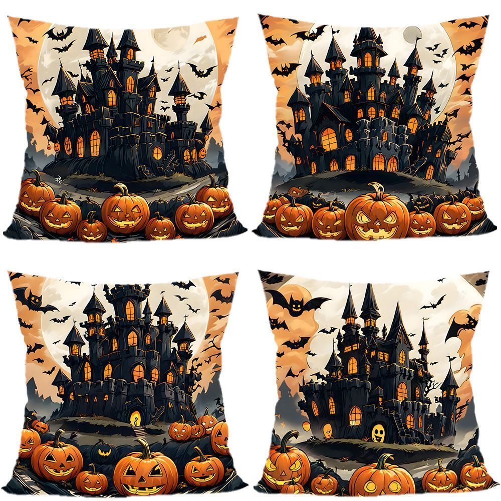 4PC Household Decor Pillow Cover For Christmas & Halloween Occasion, Style‑75, Suitable For Sofa, Living Room, Bedroom, 45x45cm, Pillow Insert Not Included, Lightweight Cushion Cover For Flexible Layout Adjustment
