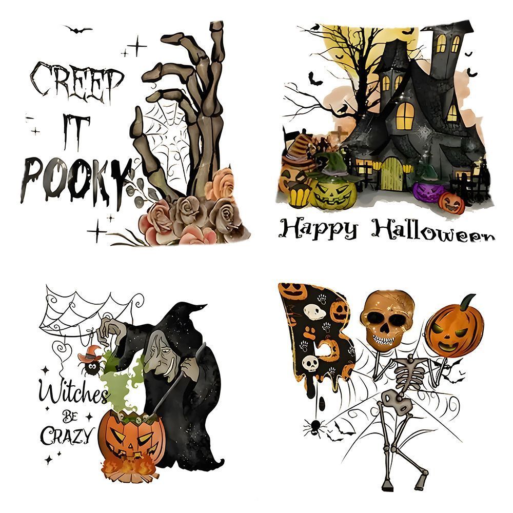 4PC Multi‑holiday Decor Pillow Cover For Halloween & Christmas, Style‑63, Suitable For Sofa, Living Room, Bedroom, 45x45cm, Pillow Insert Not Included, Stable Shape Cushion Cover For Long‑term Home Display