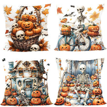 4PC Home Party Essential Pillow Cover For Halloween & Christmas, Style‑60, Suitable For Sofa, Living Room, Bedroom, 45x45cm, Pillow Insert Not Included, Neat Edging Cushion Cover For Living Space Embellishment