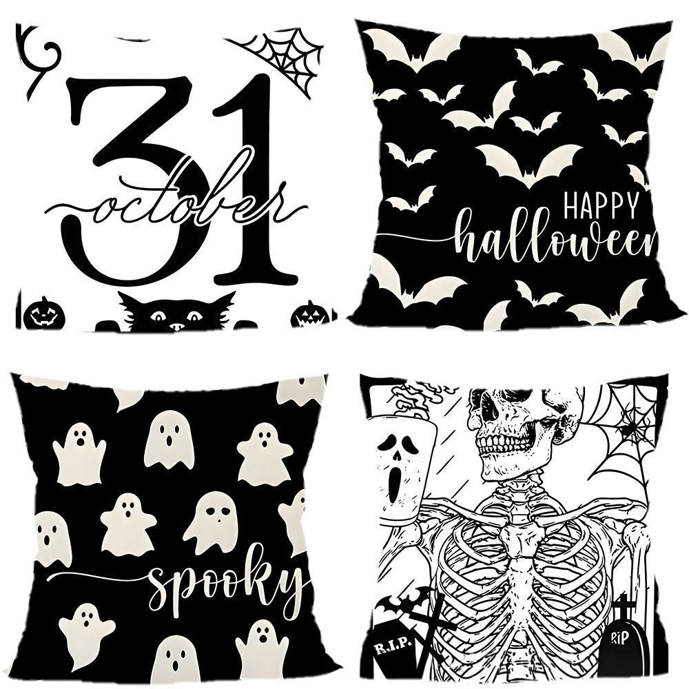 4PC Festive Household Pillow Cover For Christmas & Halloween, Style‑67, Suitable For Sofa, Living Room, Bedroom, 45x45cm, Pillow Insert Not Included, Breathable Material Cushion Cover For Comfortable Indoor Environment