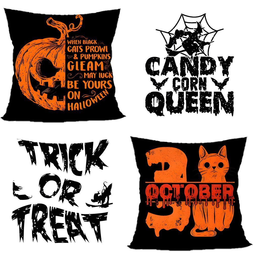 4PC Holiday Layout Pillow Cover Fit For Halloween & Christmas, Style‑62, Suitable For Sofa, Living Room, Bedroom, 45x45cm, Pillow Insert Not Included, Flexible Texture Cushion Cover For Multiple Scene Combination
