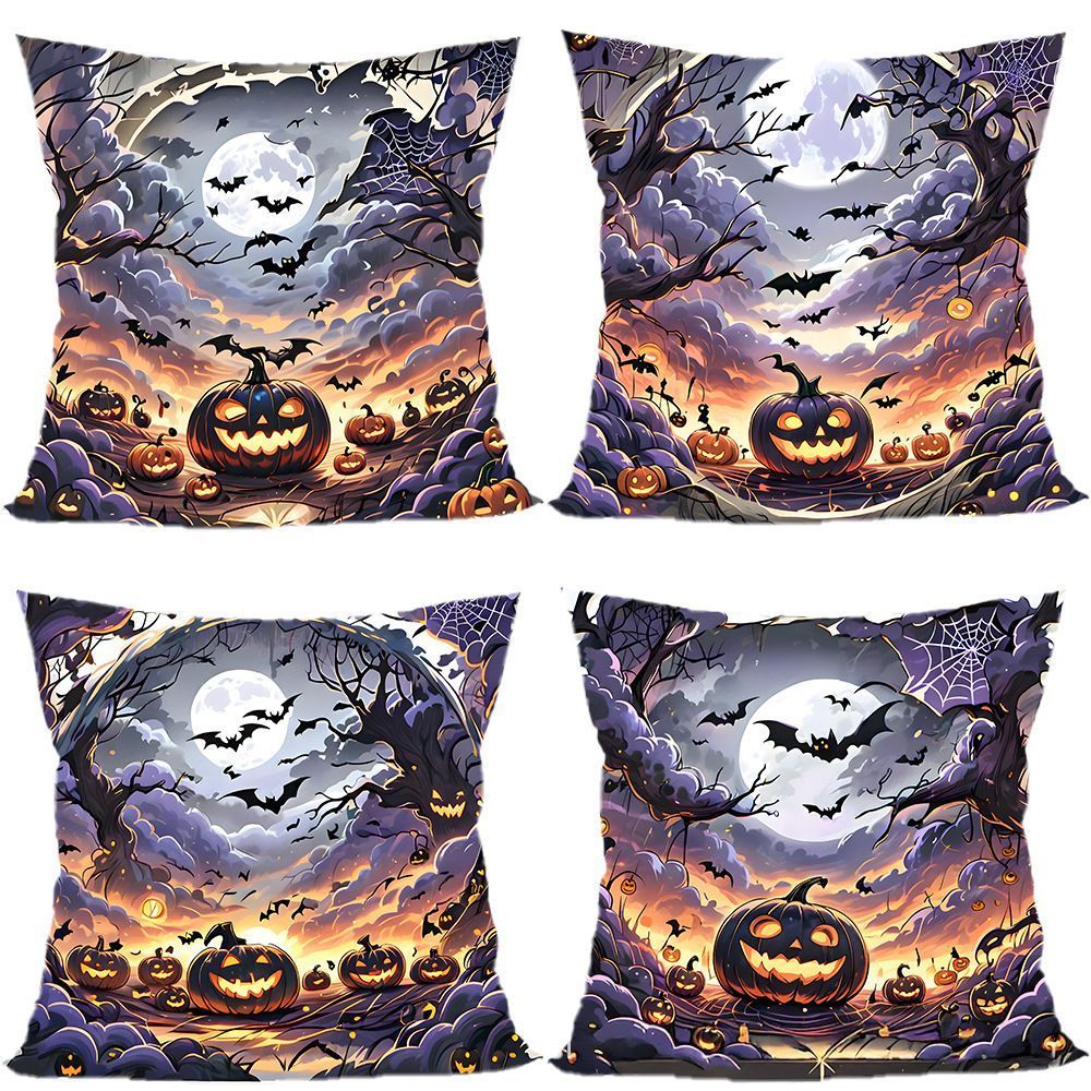 4PC Household Holiday Ornament Pillow Cover For Christmas & Halloween, Style‑72, Suitable For Sofa, Living Room, Bedroom, 45x45cm, Pillow Insert Not Included, Fine Texture Cushion Cover For Leisure Corner Decoration