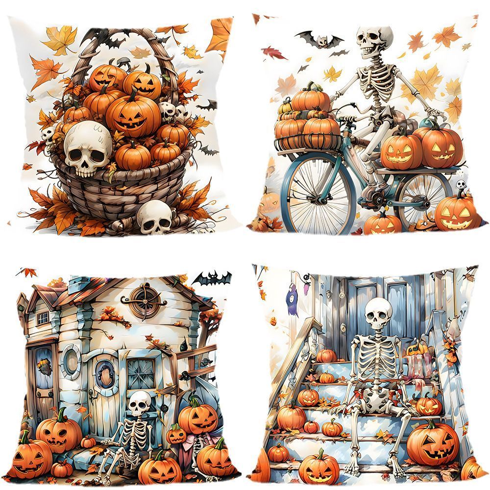 4PC Halloween & Christmas Themed Decorative Pillow Cover, Style‑59, Suitable For Sofa, Living Room, Bedroom, 45x45cm, Pillow Insert Not Included, Fade‑proof Cushion Cover For Long‑time Ornament Effect