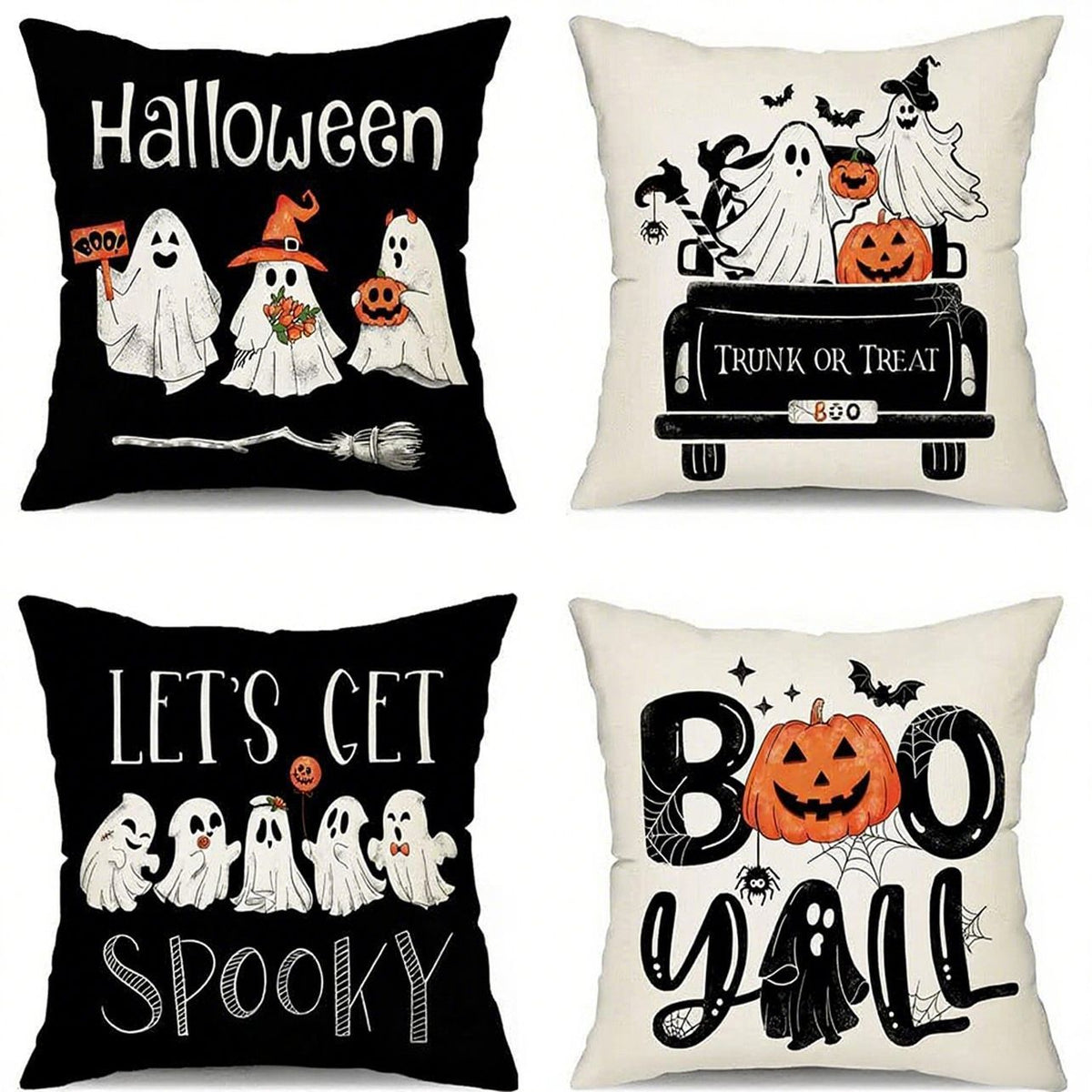 4PC Seasonal Home Ornament Pillow Cover For Halloween & Christmas Occasion, Style‑101, Suitable For Sofa, Living Room, Bedroom, 45x45cm, Pillow Insert Not Included, Versatile Cushion Cover For Different Furnishing Collocation