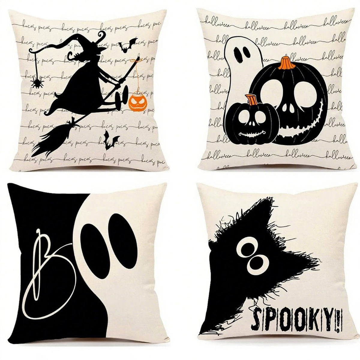 4PC Indoor Holiday Accent Pillow Cover For Christmas & Halloween, Style‑104, Suitable For Sofa, Living Room, Bedroom, 45x45cm, Pillow Insert Not Included, Comfort‑focused Cushion Cover For Relaxing Living Atmosphere