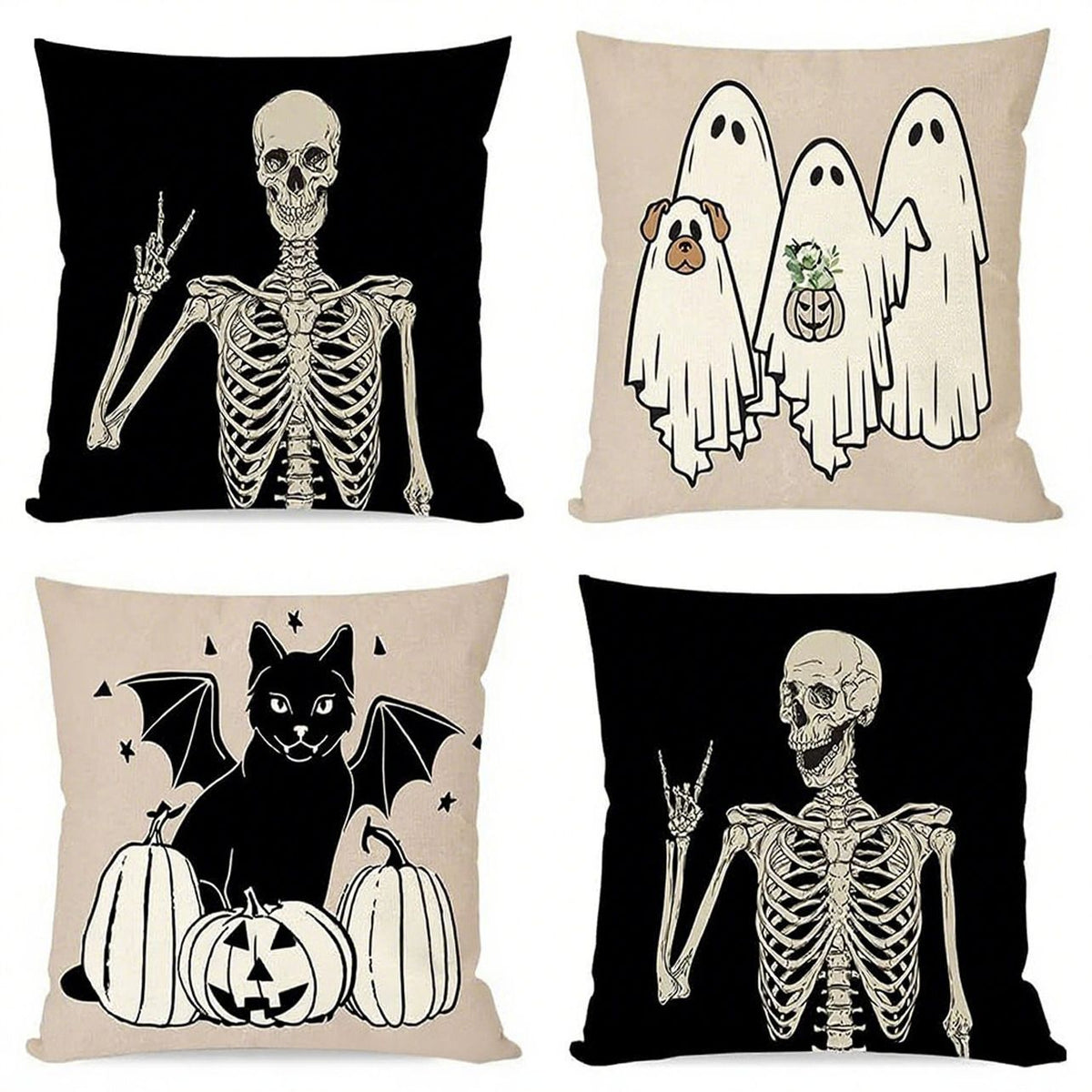4PC Seasonal Decor Pillow Cover For Halloween & Christmas, Style‑103, Suitable For Sofa, Living Room, Bedroom, 45x45cm, Pillow Insert Not Included, Tight Seam Cushion Cover For Household Holiday Vibe