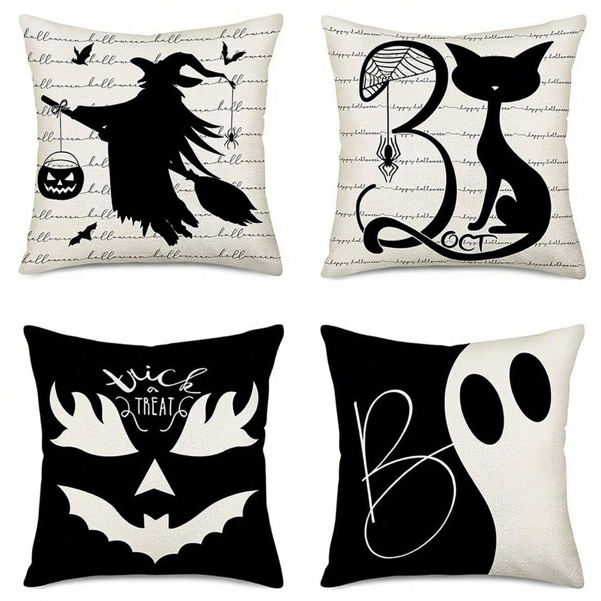 Decorative Pillow Cover 4PC For Christmas & Halloween, Style‑106, Suitable For Sofa, Living Room, Bedroom, 45x45cm, Pillow Insert Not Included, Soft Matte Cushion Cover For Indoor Party Atmosphere