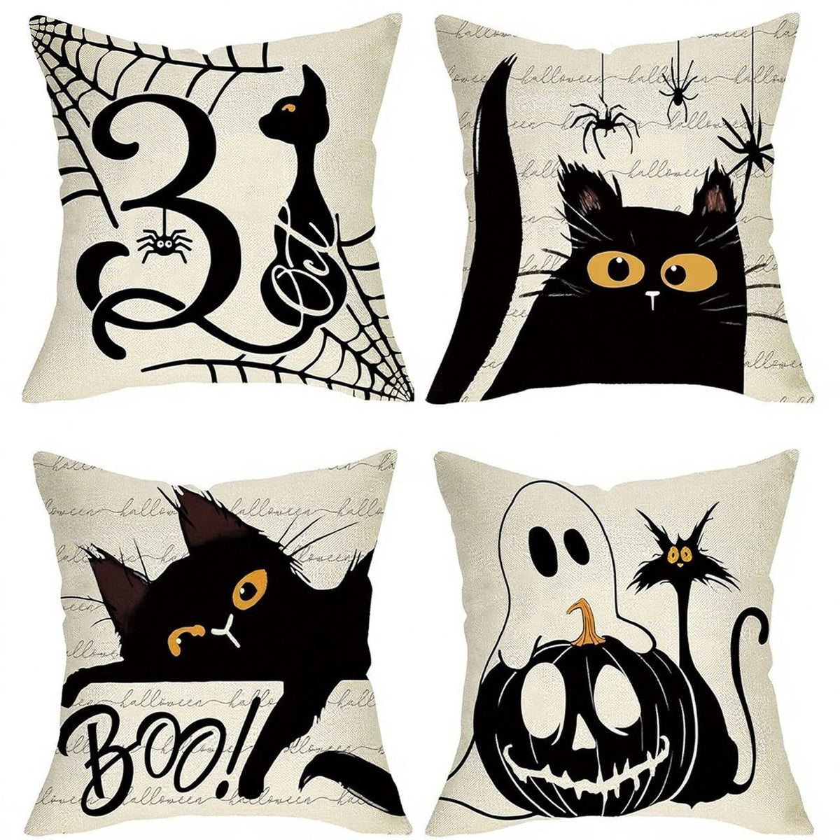 4PC Holiday Themed Pillow Cover Fit For Halloween & Christmas, Style‑105, Suitable For Sofa, Living Room, Bedroom, 45x45cm, Pillow Insert Not Included, Wrinkle‑resistant Cushion Cover For Casual Home Layout