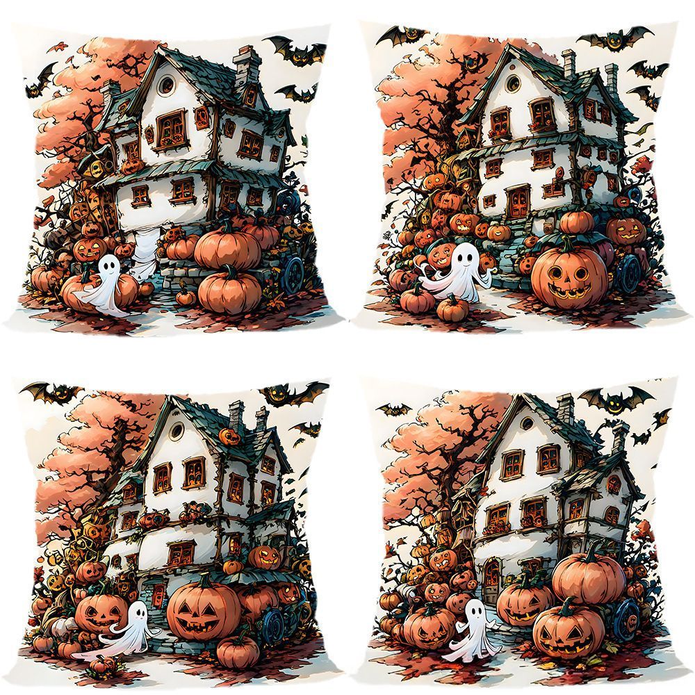 Decorative Holiday Pillow Cover 4PC For Christmas & Halloween, Style‑81, Suitable For Sofa, Living Room, Bedroom, 45x45cm, Pillow Insert Not Included, Smooth Hand‑feel Cushion Cover For Room Style Upgrade