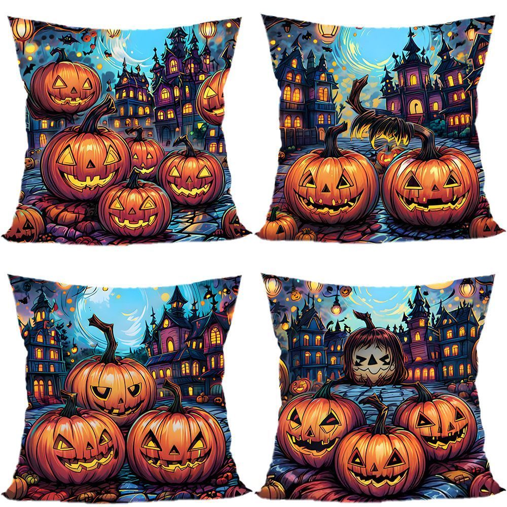 Christmas & Halloween Themed 4PC Pillow Cover, Style‑82, Suitable For Sofa, Living Room, Bedroom, 45x45cm, Pillow Insert Not Included, Delicate Texture Cushion Cover For Leisure Area Embellish