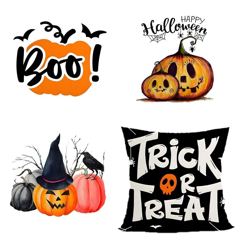 4PC Home Accent Pillow Cover Fit For Christmas & Halloween, Style‑69, Suitable For Sofa, Living Room, Bedroom, 45x45cm, Pillow Insert Not Included, Simple‑look Cushion Cover For Modern Interior Style