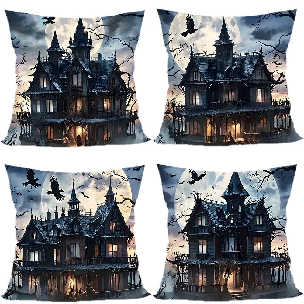 Decorative Pillow Cover 4PC For Halloween & Christmas Occasion, Style‑66, Suitable For Sofa, Living Room, Bedroom, 45x45cm, Pillow Insert Not Included, Anti‑deform Cushion Cover For Long‑time Placement