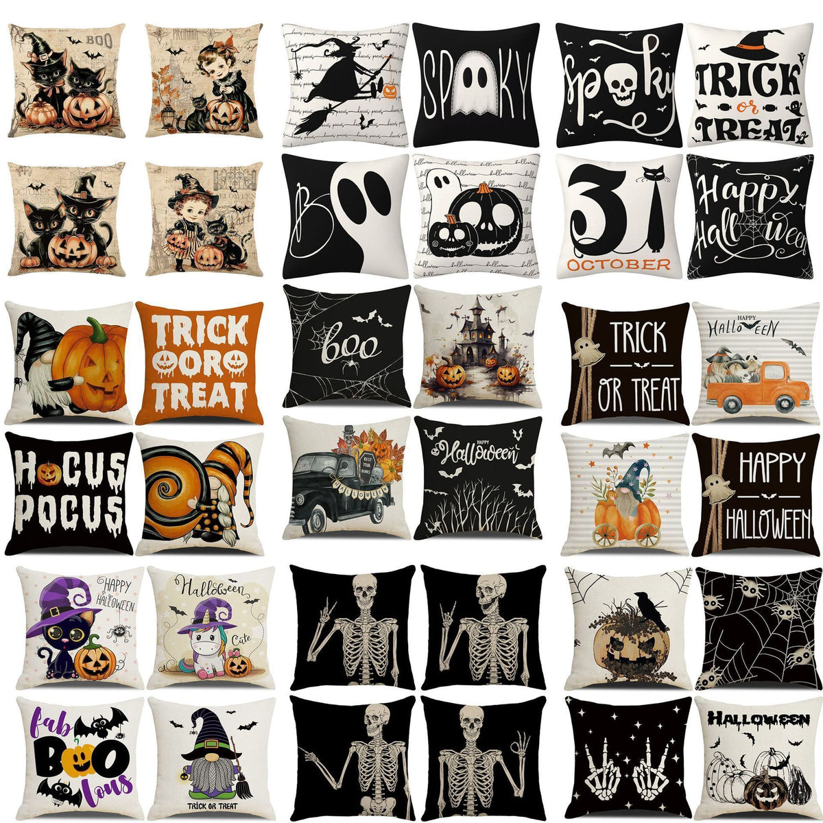 4PC Holiday Home Ornament Pillow Cover Fit For Halloween & Christmas, Style‑108, Suitable For Sofa, Living Room, Bedroom, 45x45cm, Pillow Insert Not Included, Fine Workmanship Cushion Cover For Party Scene Beautify