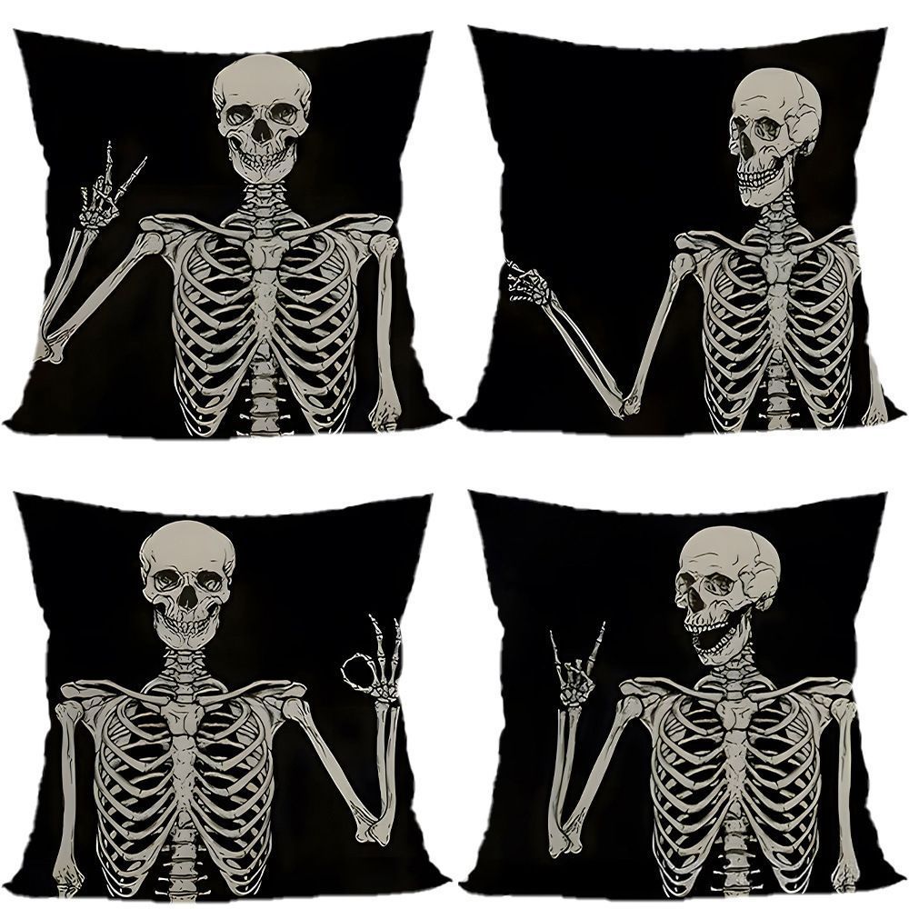 Halloween & Christmas Home Party 4PC Pillow Cover, Style‑97, Suitable For Sofa, Living Room, Bedroom, 45x45cm, Pillow Insert Not Included, Tear‑resistant Cushion Cover For Frequent Disassembly