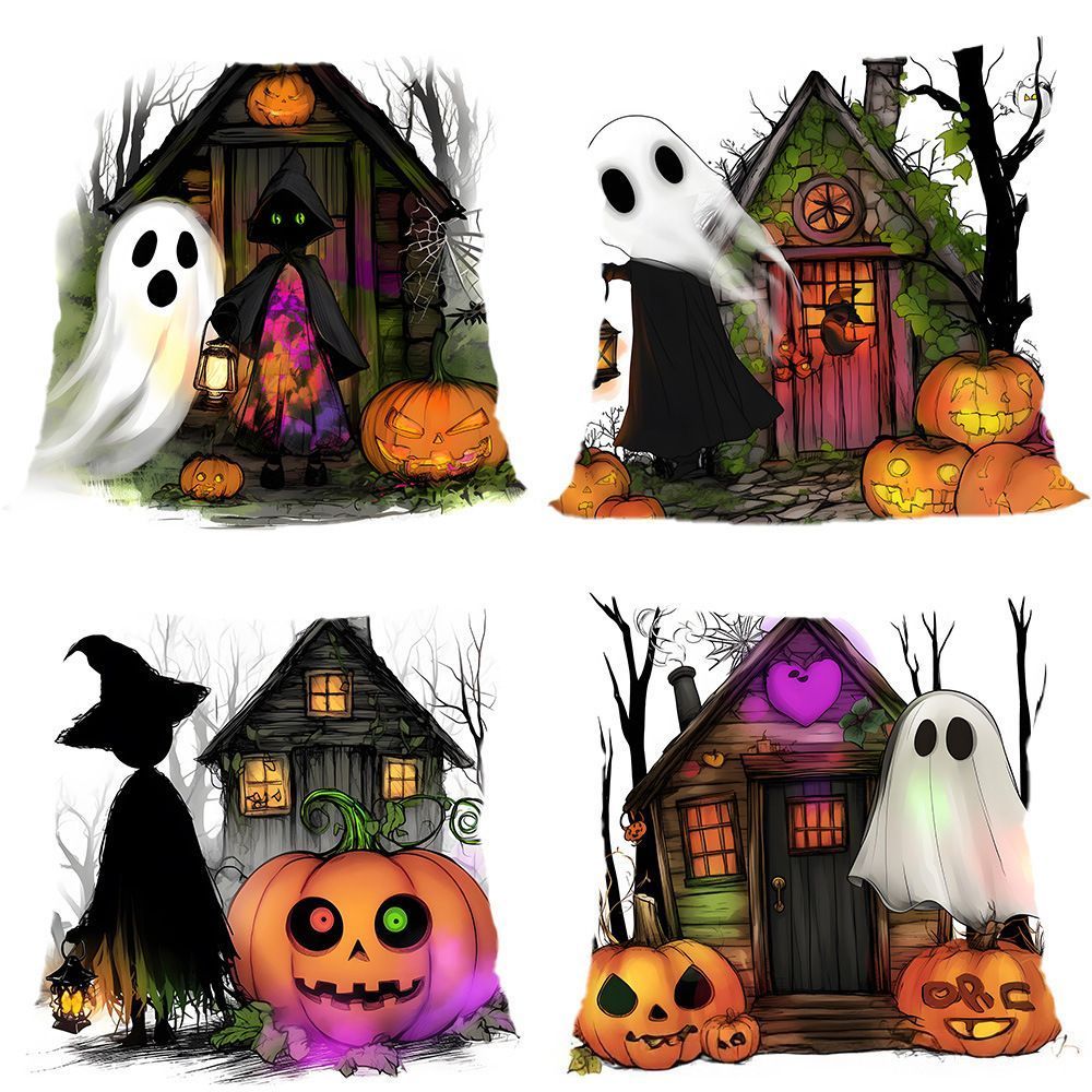 4PC Themed Decor Pillow Cover For Christmas & Halloween Occasion, Style‑95, Suitable For Sofa, Living Room, Bedroom, 45x45cm, Pillow Insert Not Included, Muted‑tone Cushion Cover For Low‑key Festive Layout