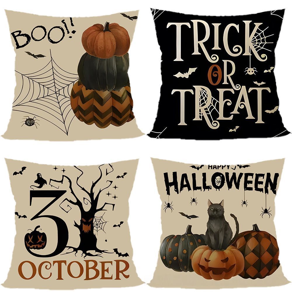 4PC Multi‑Occasion Decor Pillow Cover For Halloween & Christmas, Style‑99, Suitable For Sofa, Living Room, Bedroom, 45x45cm, Pillow Insert Not Included, Fade‑proof Cushion Cover For Long‑time Indoor Display