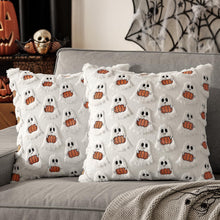 2PCS Halloween Themed Short Plush Pillow Cover, Pumpkin Pattern Decorative Cushion Shell, Suitable For Sofa Living Room Bedroom, 45x45cm, Pillow Insert Not Included