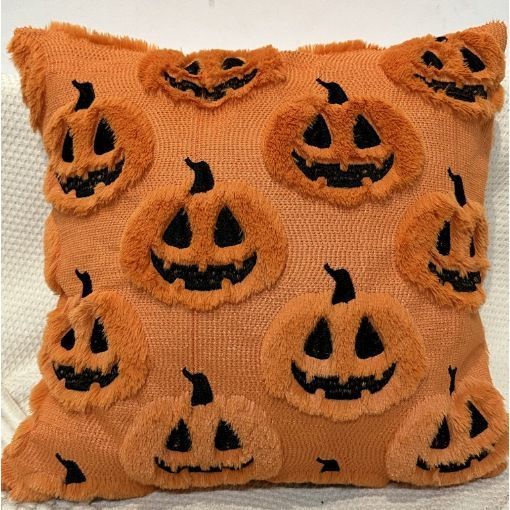 2PCS Festive Short Plush Cushion Cover, Expression Pumpkin Motif Pillow Shell, Halloween Household Sofa Ornament, 45x45cm, Pillow Insert Not Included