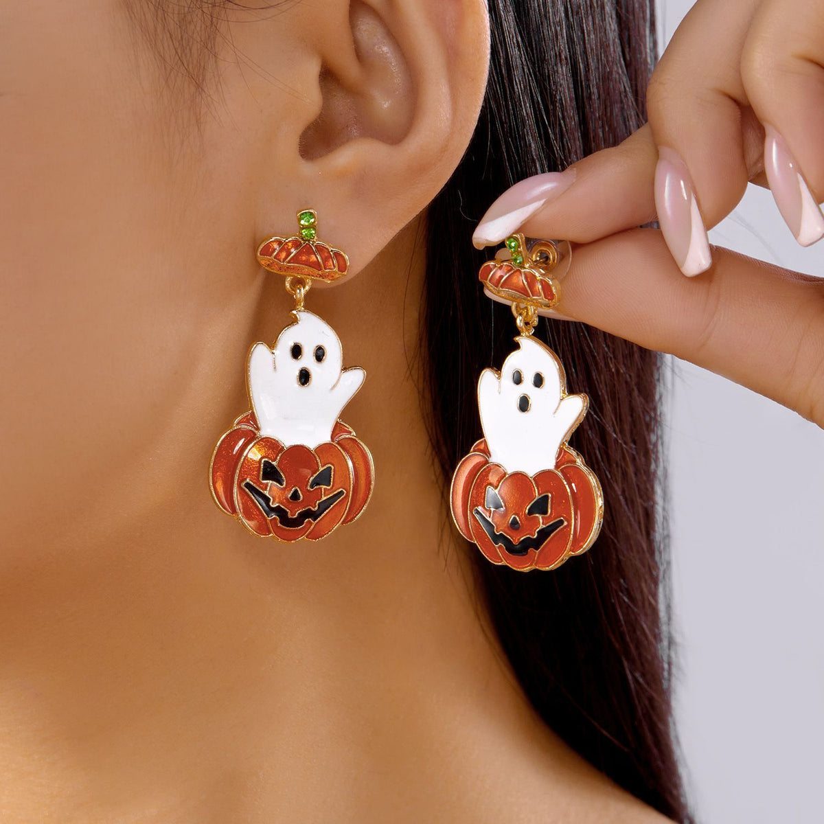 Halloween & Christmas Themed Gothic Drop Earrings For Women, Pumpkin Ghost Charm Tassel Dangle Ear Jewelry, Costume Party Ear Piece, Style‑ER25Y0148