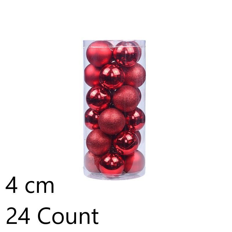24 Count Shiny Plastic Christmas Pendant Baubles, Red 4cm Electroplated Spheres for Xmas Tree and Halloween Party Wall Decoration