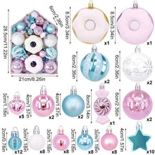 72 Count Rich Assorted Holiday Baubles Packed in House Shaped Gift Box, Patterned Electroplated Spheres and Multi-shaped Hangings in Blue White Pink Blend, Enrich Christmas Visual Effect and Boost Halloween Party Overall Vibe
