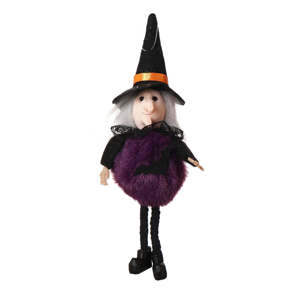 Round Belly Witch Shaped Halloween Hanging Ornament with Broom Accessory, Spooky Wall & Haunted House Decor, Suitable for Halloween Party Layout and Christmas Holiday Gift Selection