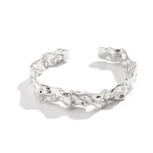 Irregular Textured Lava Open Cuff Bracelet for Women, Silver Twisted Wavy Metal Bangle, Niche Designer Jewelry for Christmas & Halloween Gift Giving, Style Code 2259