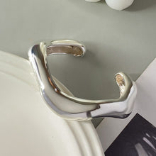 Minimalist Irregular Curved Open Cuff Bracelet, Silver Lava Texture Metal Bangle, Niche Fashion Wrist Ornament for Christmas Halloween Souvenir Gifts, Style Code 2267